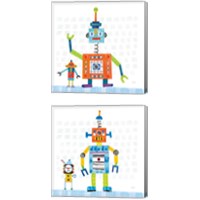 Framed 'Robot Party on Square Toys 2 Piece Canvas Print Set' border=