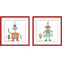 Framed 'Robot Party on Square Toys 2 Piece Framed Art Print Set' border=