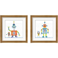 Framed 'Robot Party on Square Toys 2 Piece Framed Art Print Set' border=