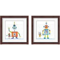 Framed 'Robot Party on Square Toys 2 Piece Framed Art Print Set' border=