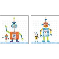 Framed 'Robot Party on Square Toys 2 Piece Art Print Set' border=