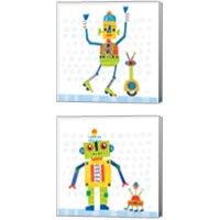 Framed 'Robot Party on Square Toys 2 Piece Canvas Print Set' border=