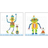 Framed 'Robot Party on Square Toys 2 Piece Art Print Set' border=