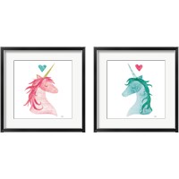 Framed 'Unicorn Magic Heart 2 Piece Framed Art Print Set' border=