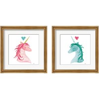 Framed 'Unicorn Magic Heart 2 Piece Framed Art Print Set' border=