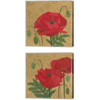 Framed 'More Poppies with Pattern 2 Piece Canvas Print Set' border=