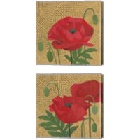 Framed 'More Poppies with Pattern 2 Piece Canvas Print Set' border=