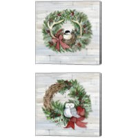 Framed 'Holiday Wreath 2 Piece Canvas Print Set' border=