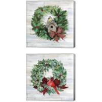 Framed 'Holiday Wreath 2 Piece Canvas Print Set' border=
