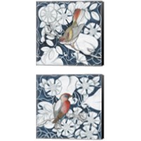 Framed 'Arts and Crafts Bird Indigo 2 Piece Canvas Print Set' border=