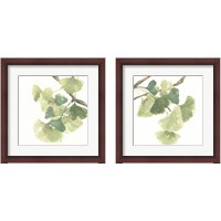 Framed 'Gingko Leaves on White 2 Piece Framed Art Print Set' border=