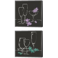 Framed Wine Glasses on Black 2 Piece Canvas Print Set