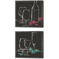 Framed 'Wine Glasses on Black 2 Piece Canvas Print Set' border=