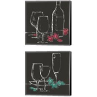 Framed 'Wine Glasses on Black 2 Piece Canvas Print Set' border=