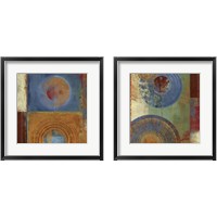 Framed 'Oribis Blue on Green 2 Piece Framed Art Print Set' border=