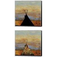 Framed 'Blue Face & Falling Feather 2 Piece Canvas Print Set' border=