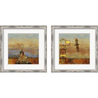 Framed 'Blue Face & Falling Feather 2 Piece Framed Art Print Set' border=