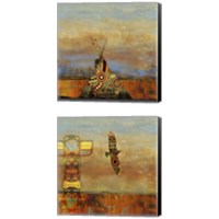 Framed 'Blue Face & Falling Feather 2 Piece Canvas Print Set' border=