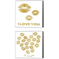 Framed 'I Love you Gold Lips 2 Piece Canvas Print Set' border=