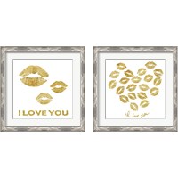 Framed 'I Love you Gold Lips 2 Piece Framed Art Print Set' border=