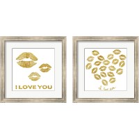 Framed 'I Love you Gold Lips 2 Piece Framed Art Print Set' border=
