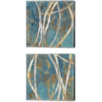 Framed Teal Abstract 2 Piece Canvas Print Set