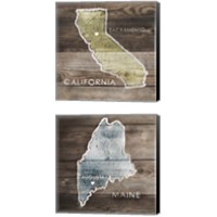 Framed US State Rustic Maps 2 Piece Canvas Print Set