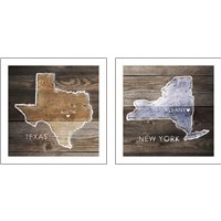 Framed US State Rustic Maps 2 Piece Art Print Set
