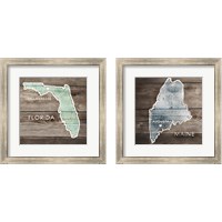 Framed 'US State Rustic Maps 2 Piece Framed Art Print Set' border=