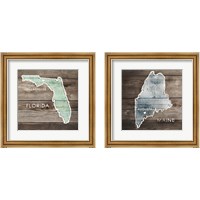 Framed 'US State Rustic Maps 2 Piece Framed Art Print Set' border=