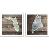 Framed US State Rustic Maps 2 Piece Art Print Set