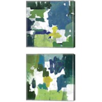 Framed 'Block Paint Green 2 Piece Canvas Print Set' border=