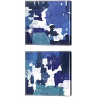 Framed Block Paint Blue 2 Piece Canvas Print Set