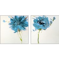 Framed 'Turquoise Flower on White 2 Piece Art Print Set' border=