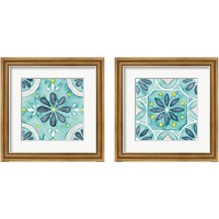 Framed 'Garden Getaway Tile Teal 2 Piece Framed Art Print Set' border=