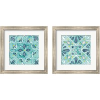Framed 'Garden Getaway Tile Teal 2 Piece Framed Art Print Set' border=