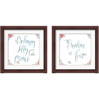 Framed 'Spirit Stallion Blush and Teal 2 Piece Framed Art Print Set' border=