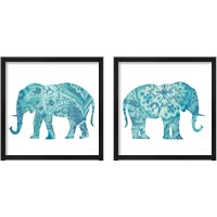 Framed 'Boho Teal Elephant 2 Piece Framed Art Print Set' border=
