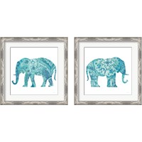 Framed 'Boho Teal Elephant 2 Piece Framed Art Print Set' border=