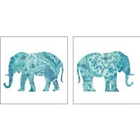 Framed Boho Teal Elephant 2 Piece Art Print Set