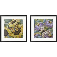 Framed 'Large Butterfly & Flower 2 Piece Framed Art Print Set' border=