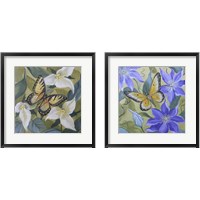 Framed 'Large Butterfly & Flower 2 Piece Framed Art Print Set' border=