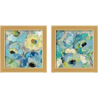 Framed 'Fresh Teal Flowers 2 Piece Framed Art Print Set' border=