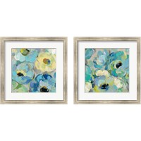 Framed 'Fresh Teal Flowers 2 Piece Framed Art Print Set' border=
