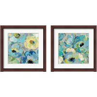 Framed 'Fresh Teal Flowers 2 Piece Framed Art Print Set' border=