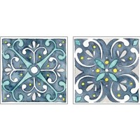 Framed 'Garden Getaway Tile Blue 2 Piece Art Print Set' border=