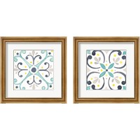 Framed 'Garden Getaway Tile White 2 Piece Framed Art Print Set' border=