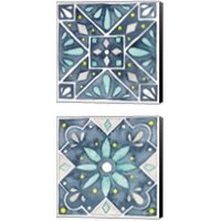 Framed 'Garden Getaway Tile Blue 2 Piece Canvas Print Set' border=