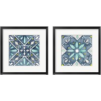 Framed 'Garden Getaway Tile Blue 2 Piece Framed Art Print Set' border=