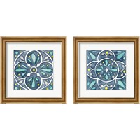 Framed 'Garden Getaway Tile Blue 2 Piece Framed Art Print Set' border=